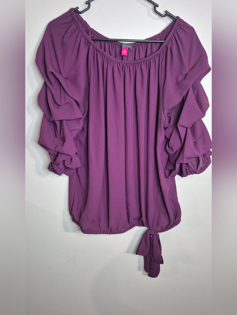 Vince Camuto Plum Off-Shoulder Ruffle Sleeve Tie-Hem Blouse Size 1X